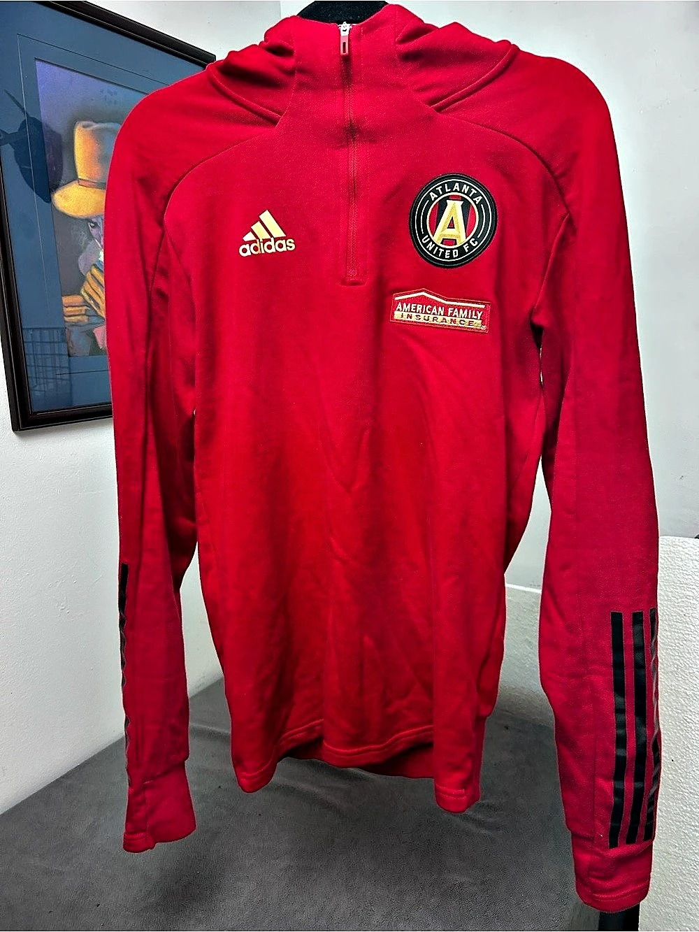 adidas Atlanta United FC Player Travel Pullover Hoodie quarter zip small size